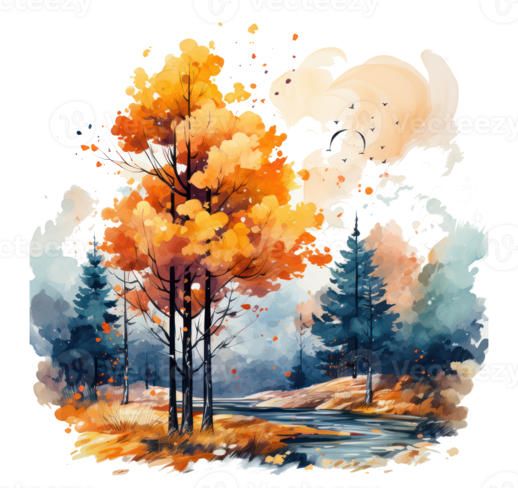 Autumn watercolor background. Illustration png