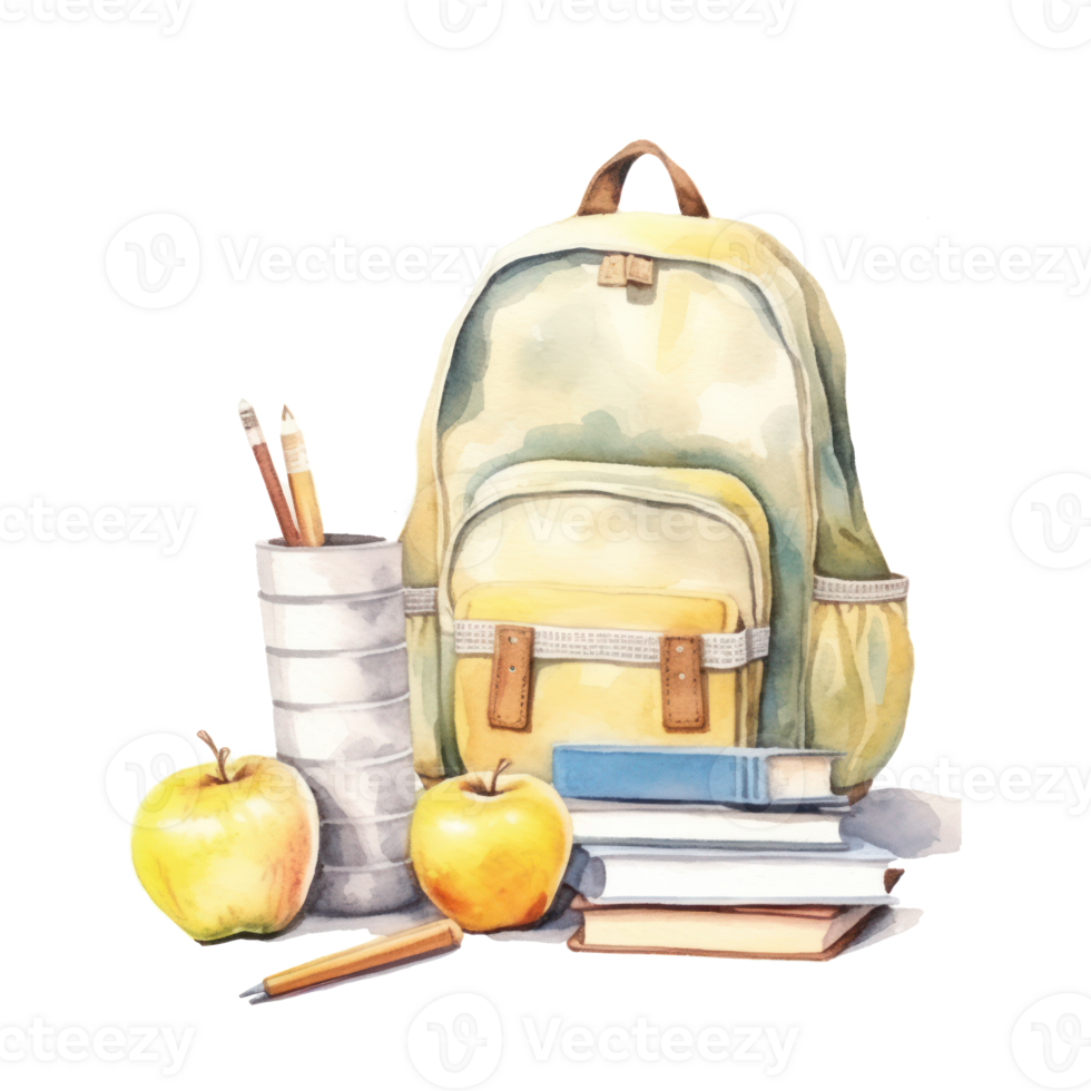 Watercolor back to school background. Illustration png