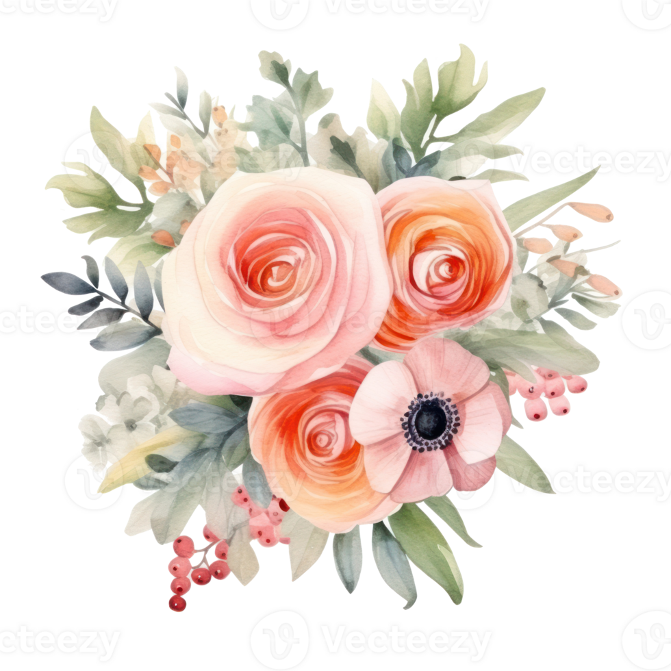 Watercolor cute wedding bouquet. Illustration png