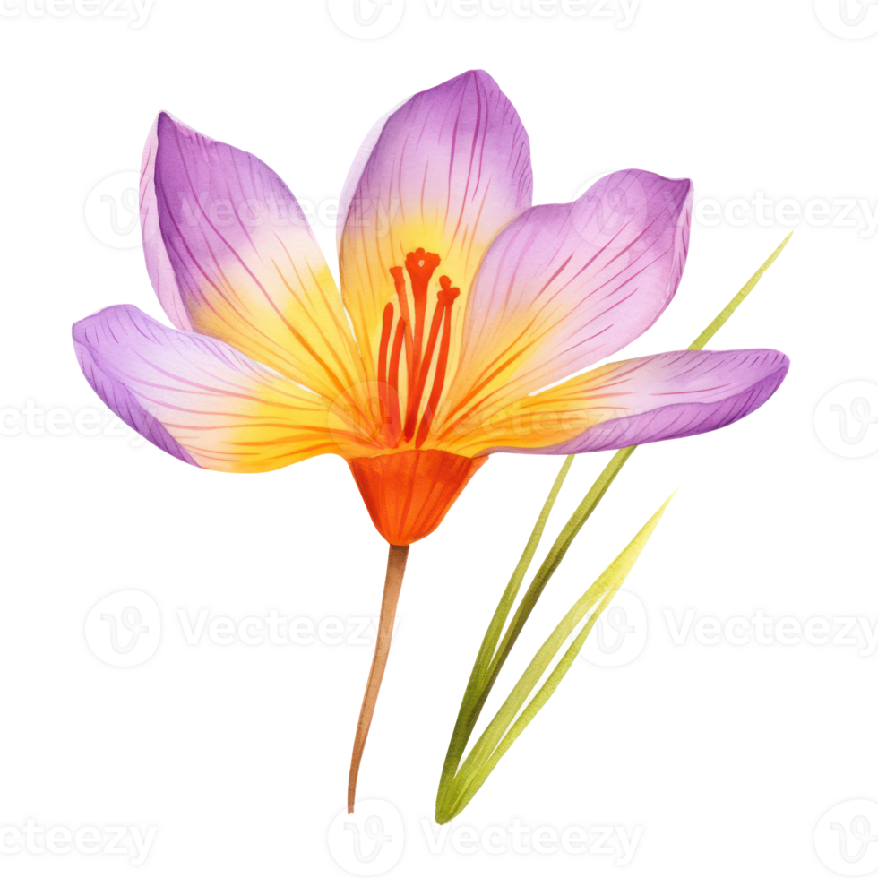 Saffron flower watercolor. Illustration png