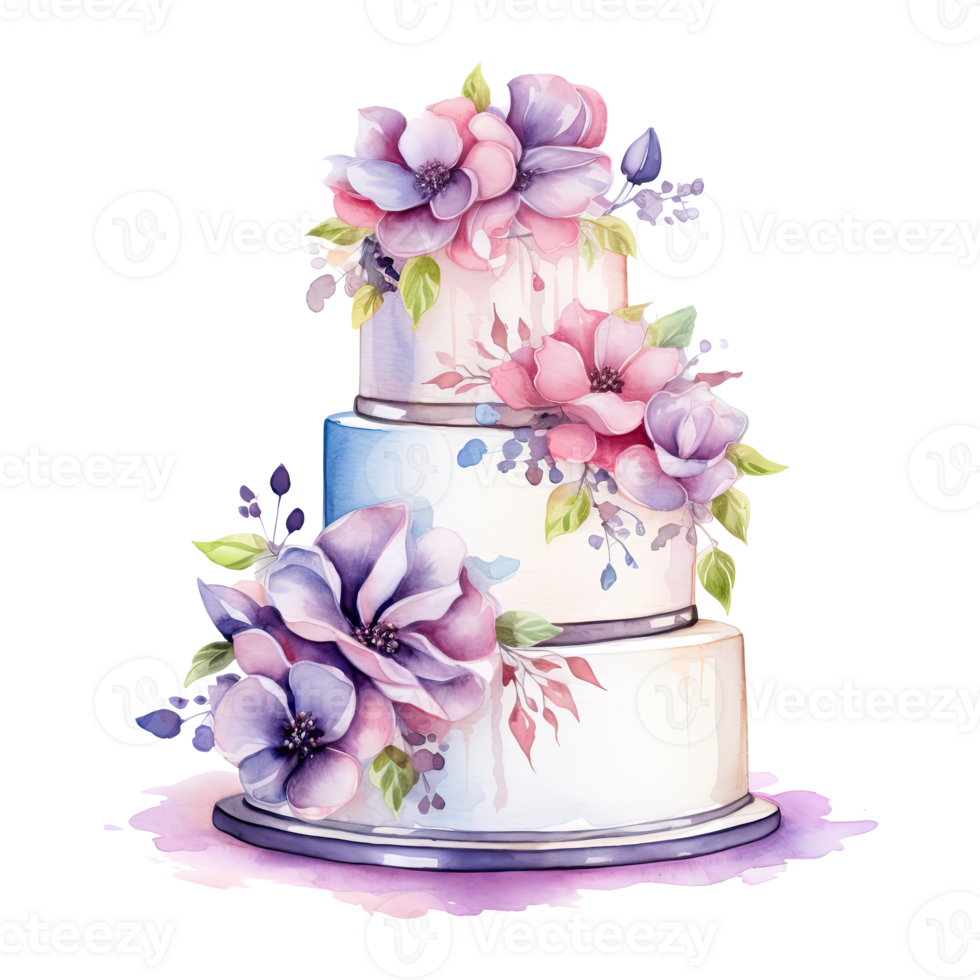 Watercolor Wedding Cake. Illustration png