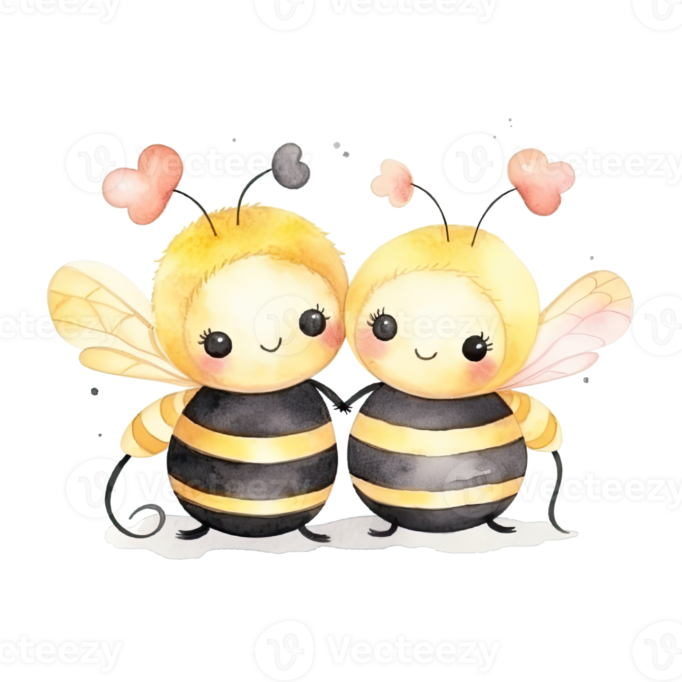 Cute watercolor bee couple. Illustration png