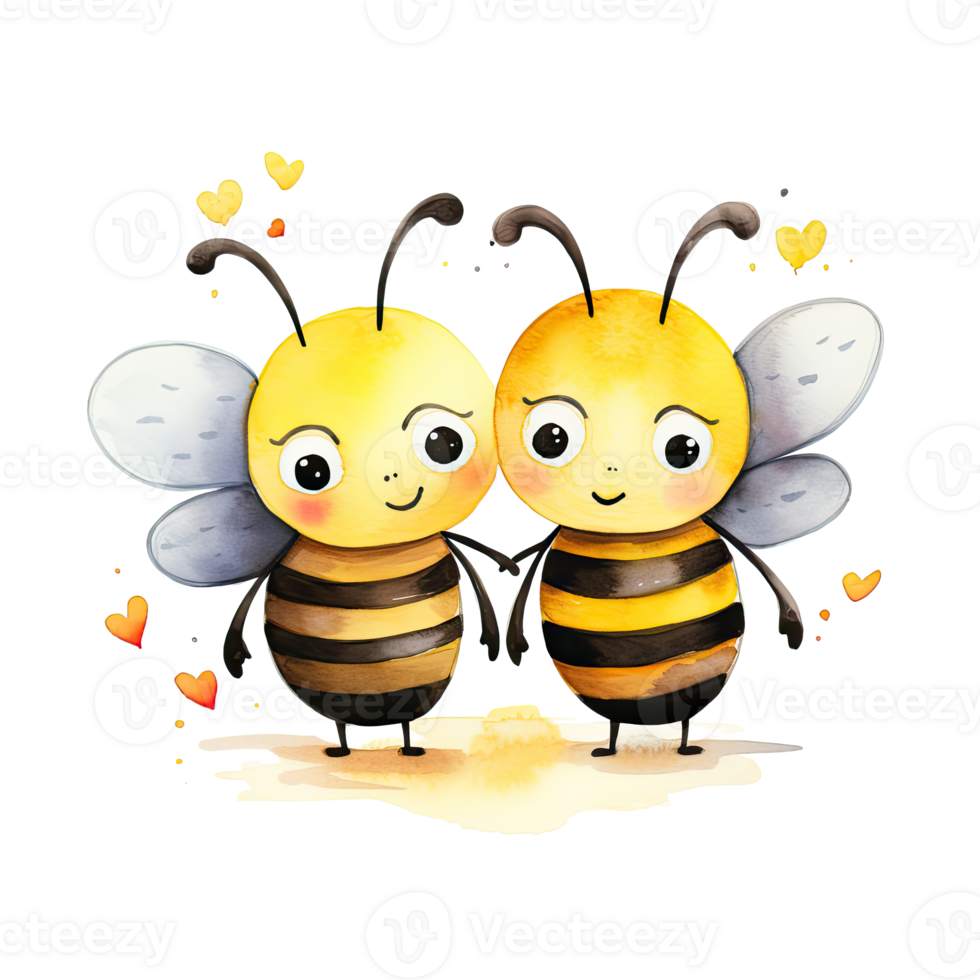 carino acquerello ape coppia. illustrazione ai generativo png