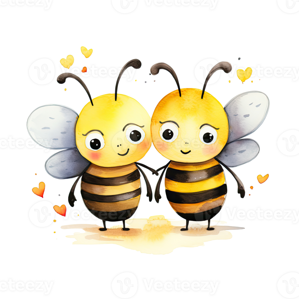 Cute watercolor bee couple. Illustration png