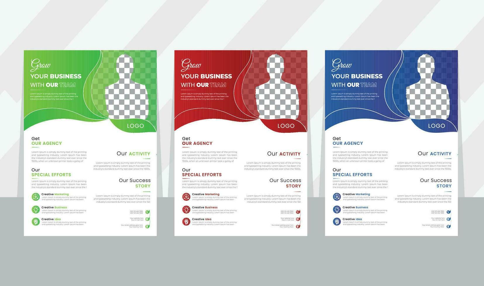 Green, Blue and Red Business Flyer Free Vector