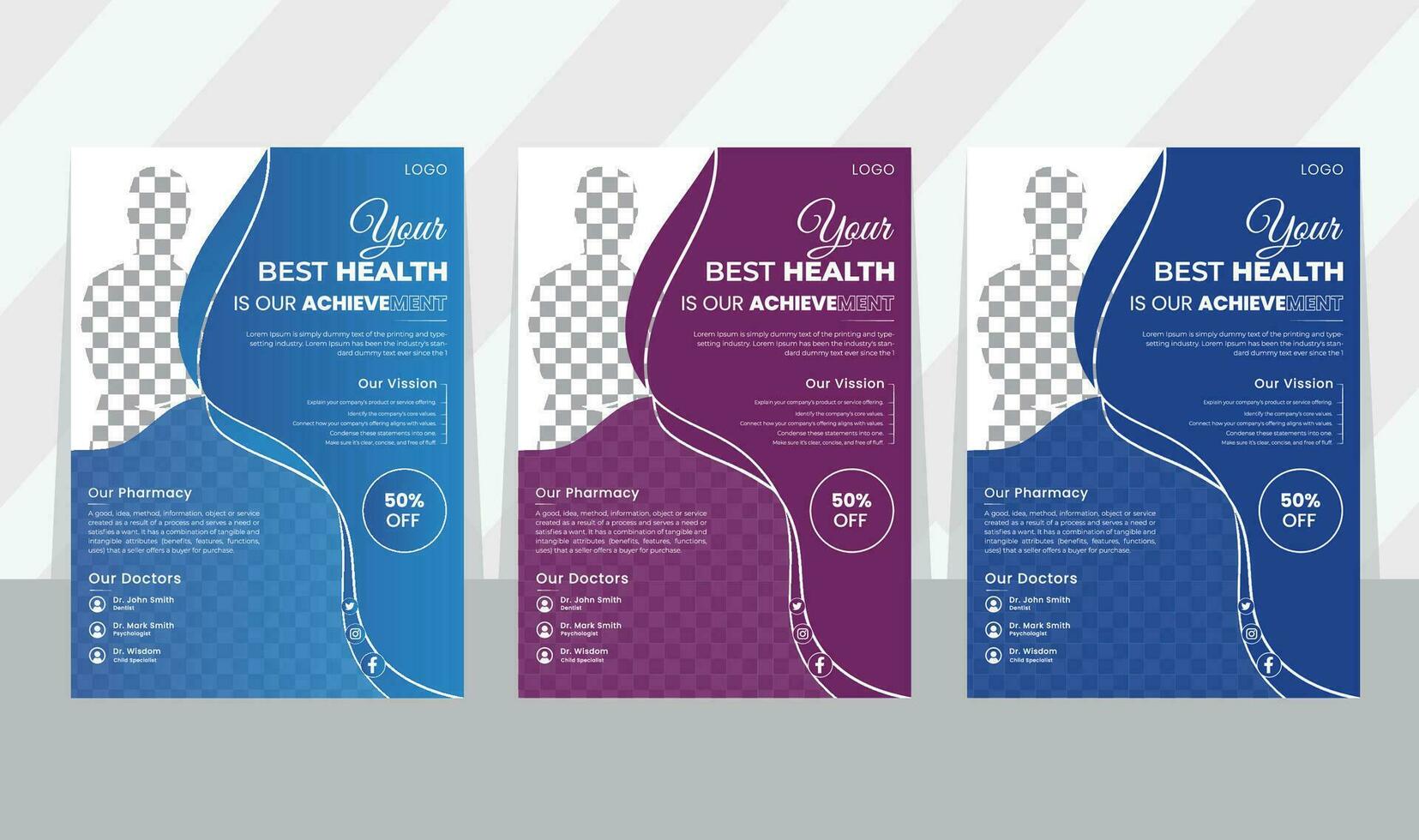 Modern Medical Flyer Template Design. Healthcare business flyer Template, Medical and healthcare modern flyer template. health doctor flyer design. Pro Vector