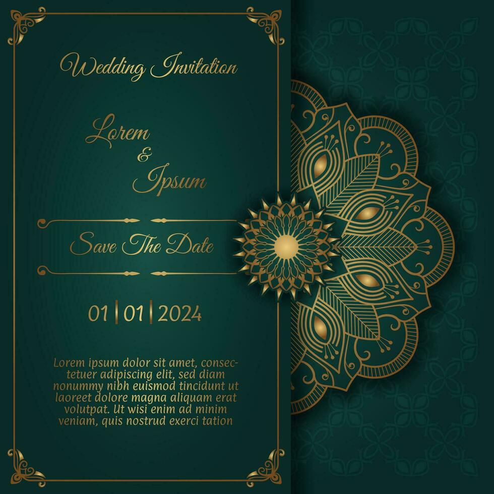 vintage invitation card, with mandala ornament vector