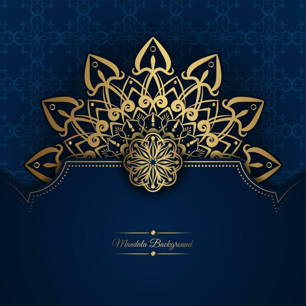 Blue background with golden mandala ornament vector