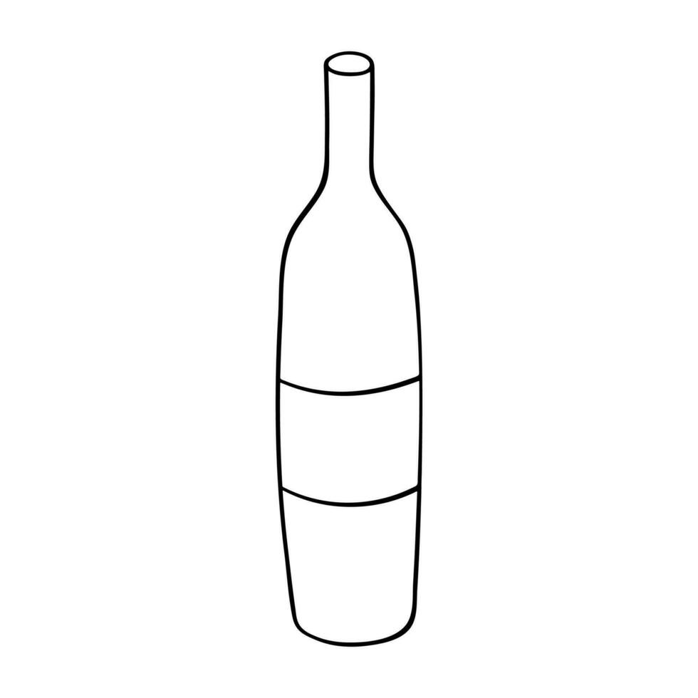 Hand drawn wine bottle illustration. Alcohol drink clipart in doodle style. Single element for design vector