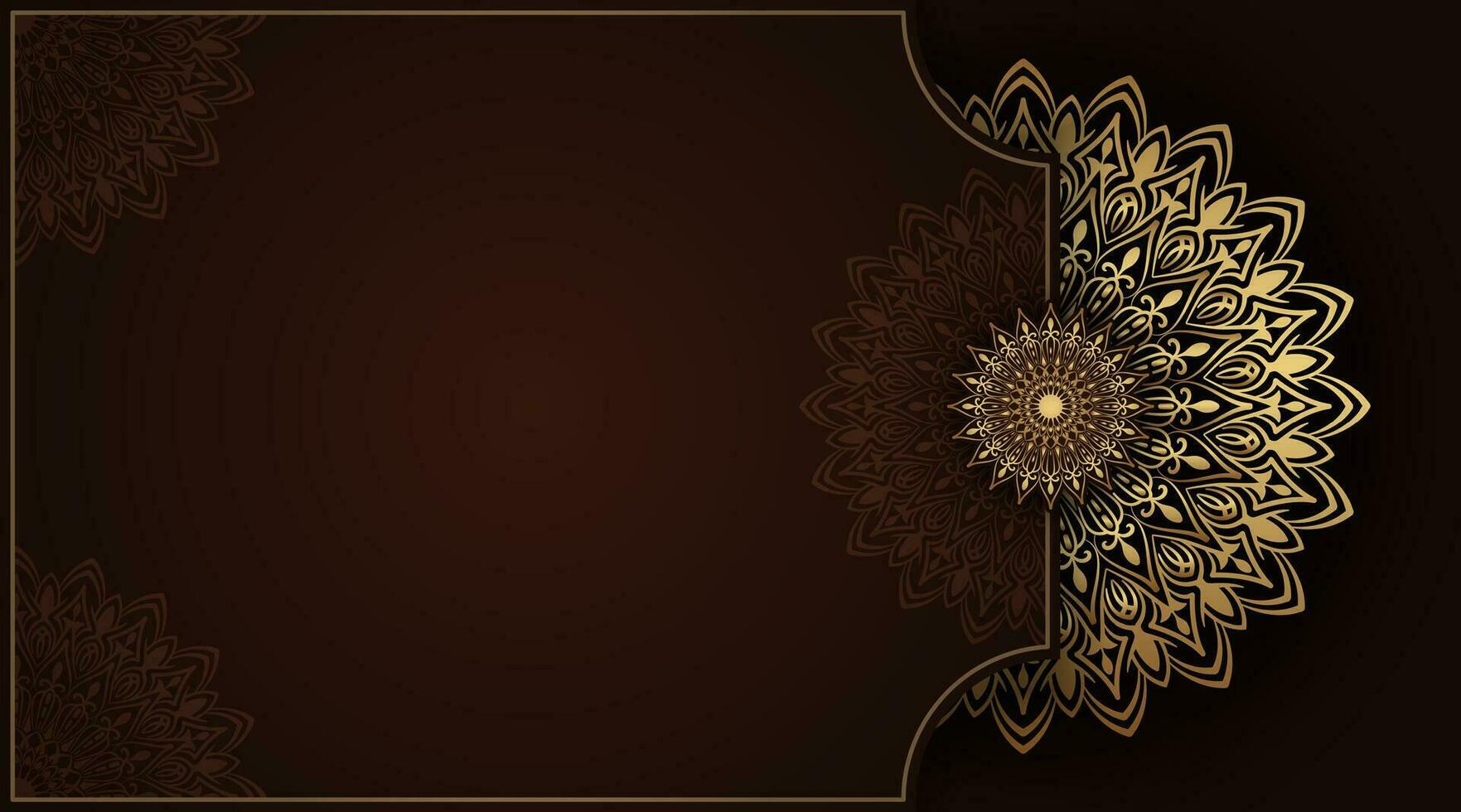 fondo marrón, con decoración de mandala dorado vector