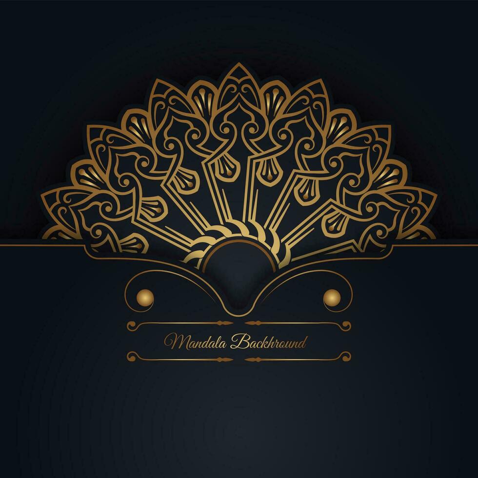 Black background with golden mandala ornament vector