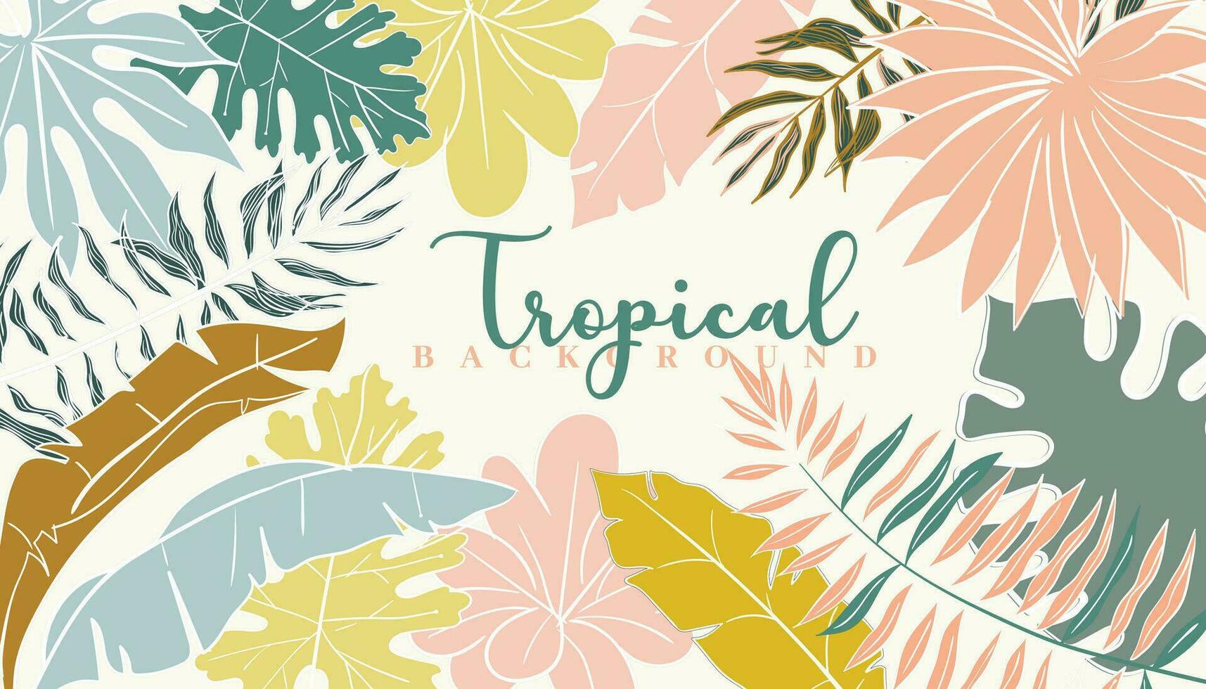 Tropical leaves abstract natural background, for wall art, digital and print background, boho floral foliage art botanical summer vibes vector