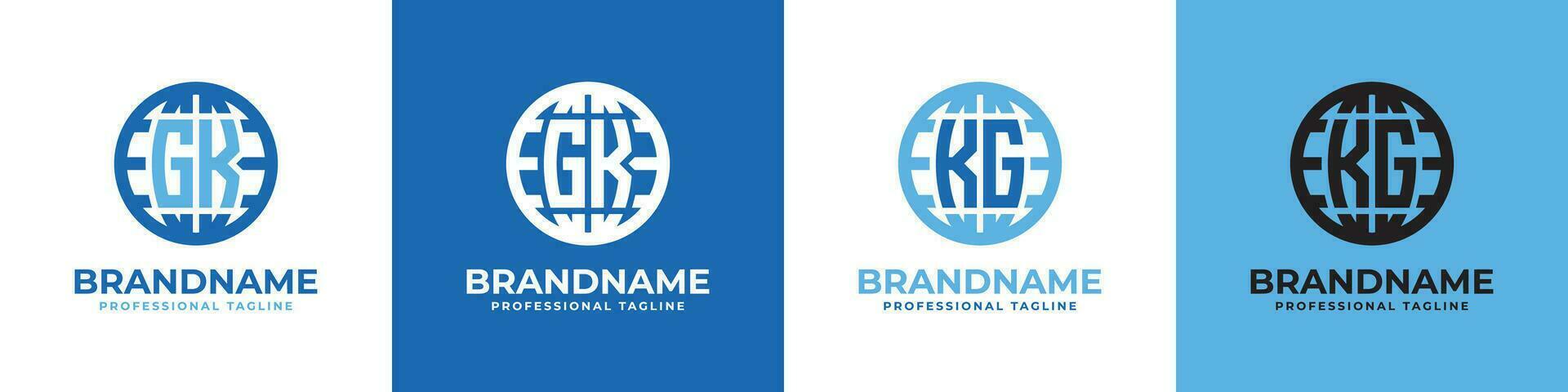 Letter GK and KG Globe Logo Set, suitable for any business with GK or KG initials. vector