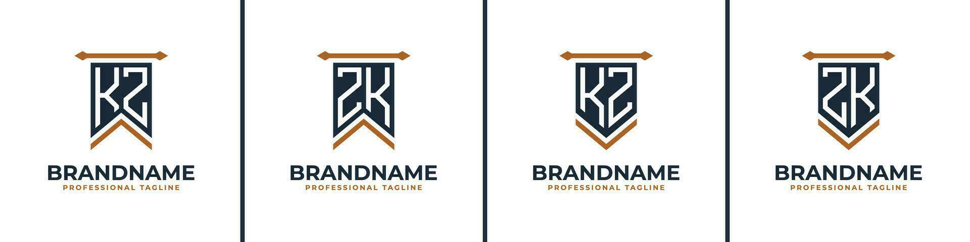 Letter KZ and ZK Pennant Flag Logo Set, Represent Victory. Suitable for any business with KZ or ZK initials. vector