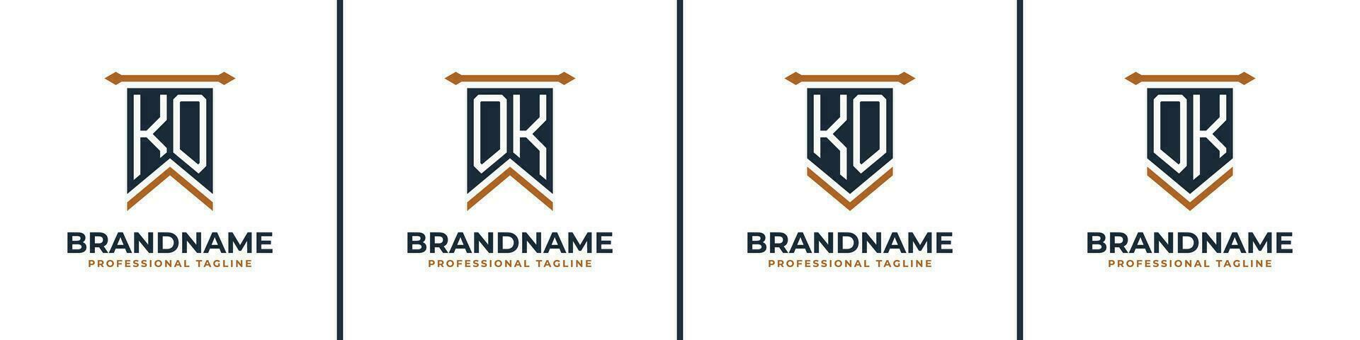 Letter KO and OK Pennant Flag Logo Set, Represent Victory. Suitable for any business with KO or OK initials. vector