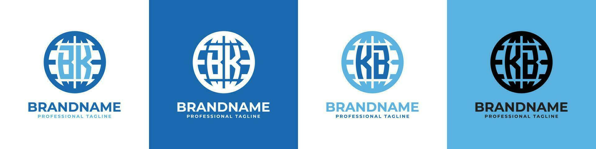 Letter BK and KB Globe Logo Set, suitable for any business with BK or KB initials. vector