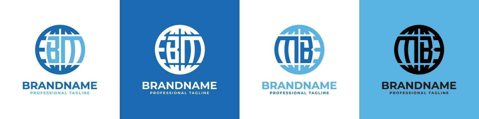 Letter BM and MB Globe Logo Set, suitable for any business with BM or MB initials. vector