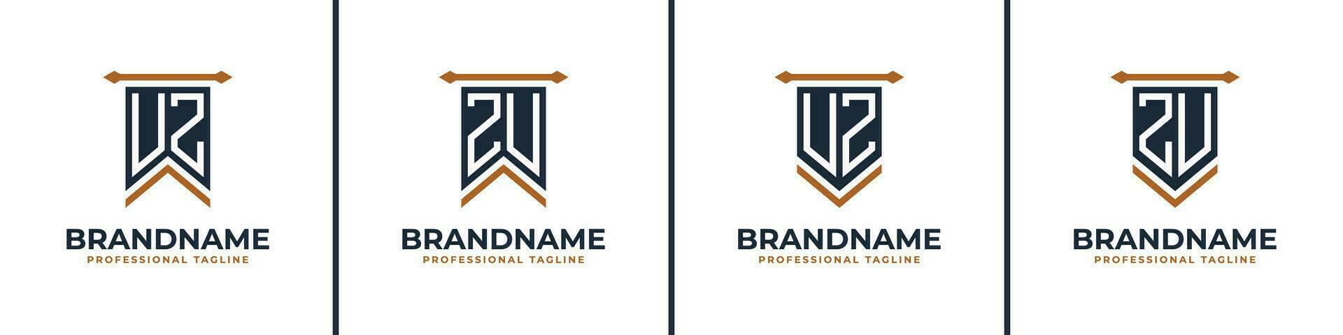 Letter UZ and ZU Pennant Flag Logo Set, Represent Victory. Suitable for any business with UZ or ZU initials. vector