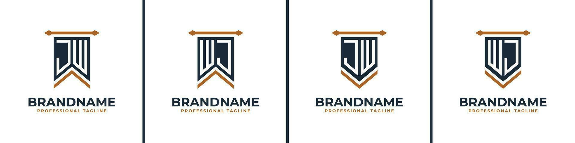 Letter JW and WJ Pennant Flag Logo Set, Represent Victory. Suitable for any business with JW or WJ initials. vector