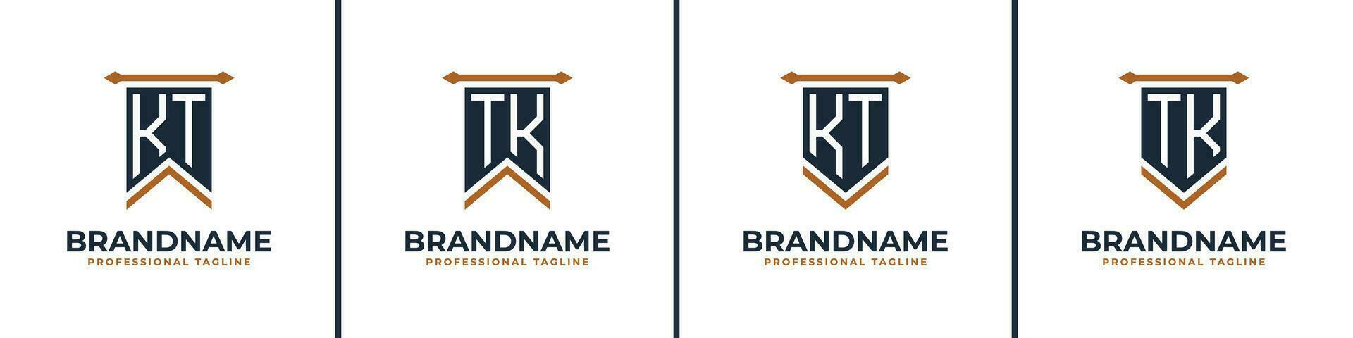 Letter KT and TK Pennant Flag Logo Set, Represent Victory. Suitable for any business with KT or TK initials. vector