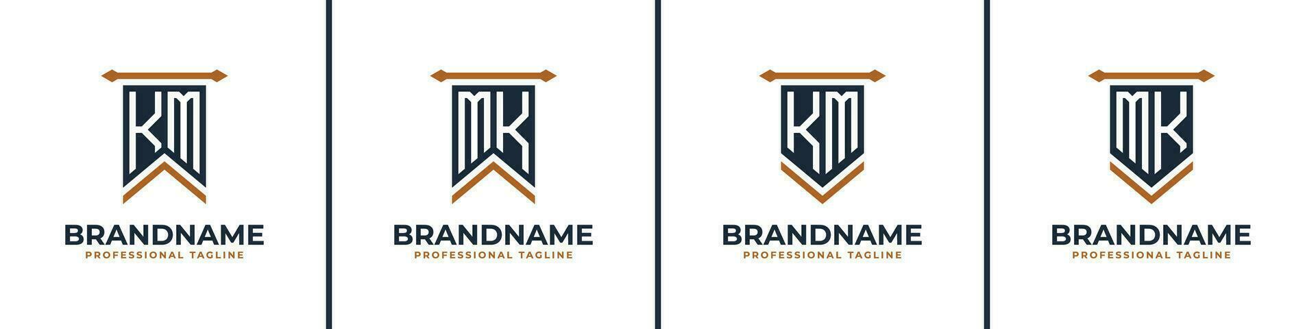 Letter KM and MK Pennant Flag Logo Set, Represent Victory. Suitable for any business with KM or MK initials. vector