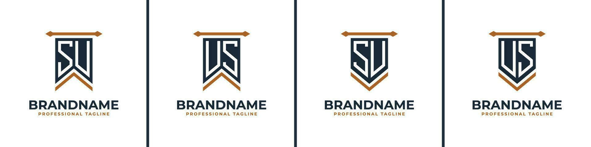 Letter SU and US Pennant Flag Logo Set, Represent Victory. Suitable for any business with SU or US initials. vector