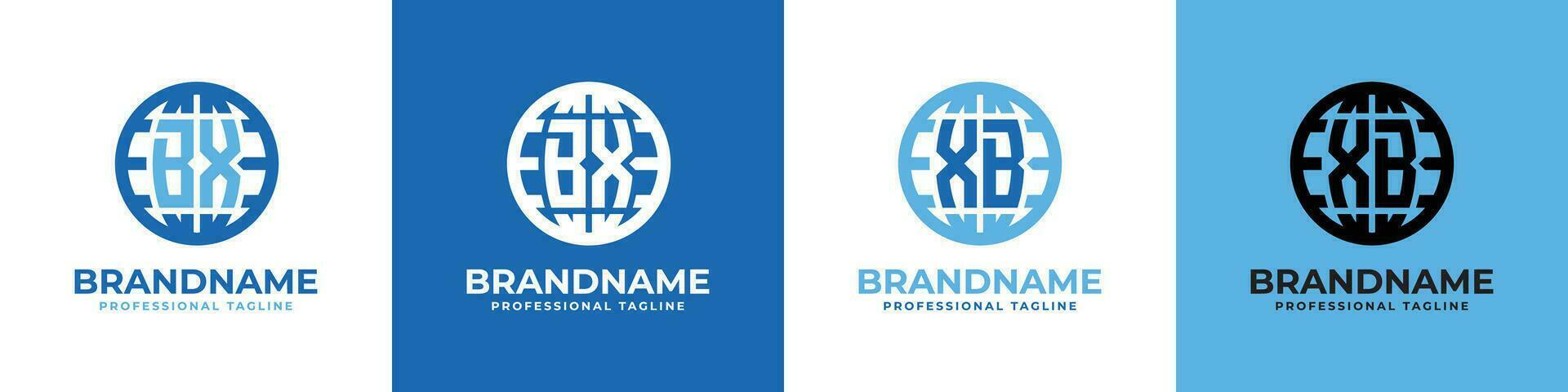 Letter BX and XB Globe Logo Set, suitable for any business with BX or XB initials. vector