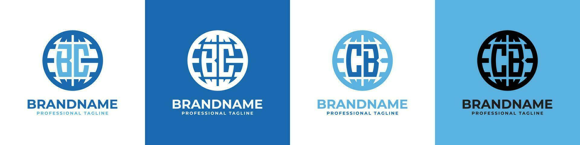 Letter BC and CB Globe Logo Set, suitable for any business with BC or CB initials. vector