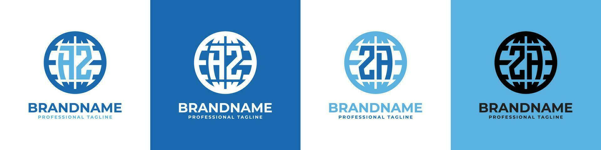 Letter AZ and ZA Globe Logo Set, suitable for any business with AZ or ZA initials. vector