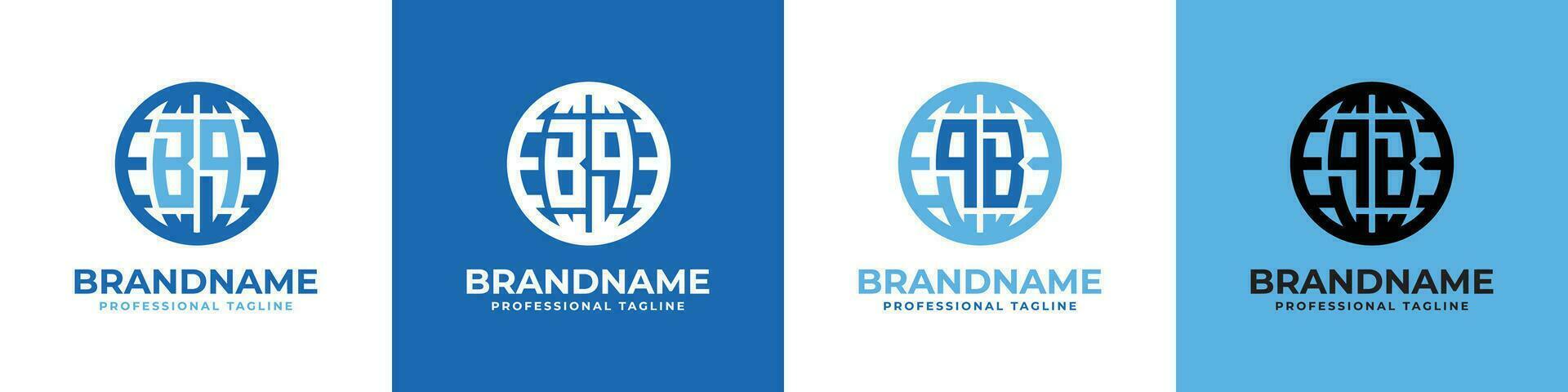 Letter BQ and QB Globe Logo Set, suitable for any business with BQ or QB initials. vector