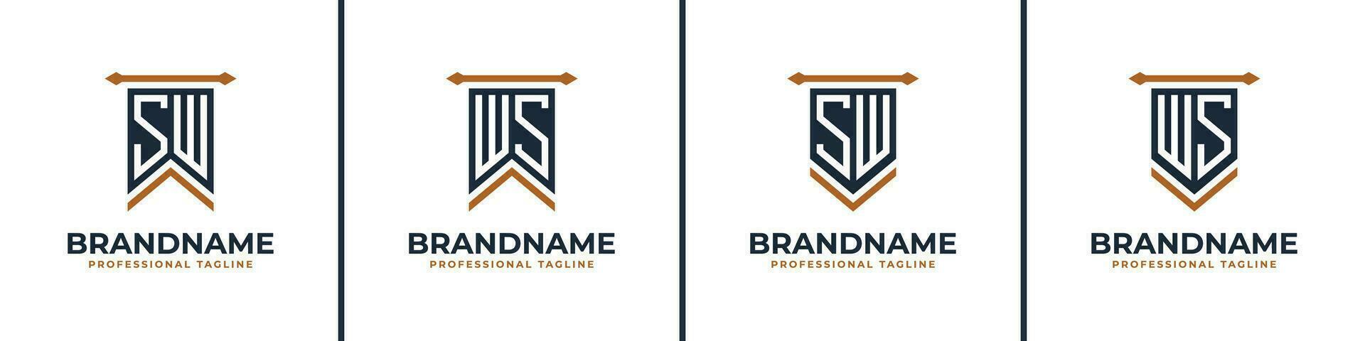 Letter SW and WS Pennant Flag Logo Set, Represent Victory. Suitable for any business with SW or WS initials. vector