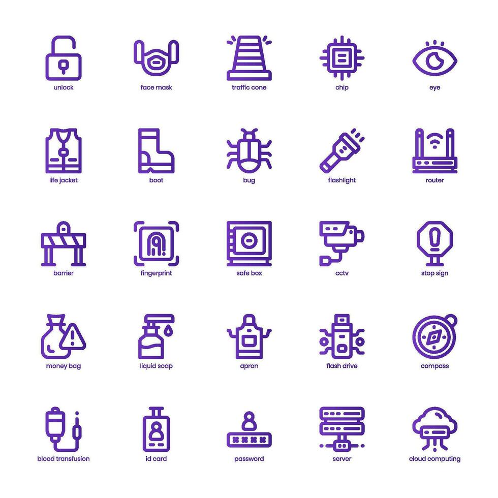 Security and Service Icon pack for your website design, logo, app, and user interface. Security and Service Icon basic line gradient design. Vector graphics illustration and editable stroke.