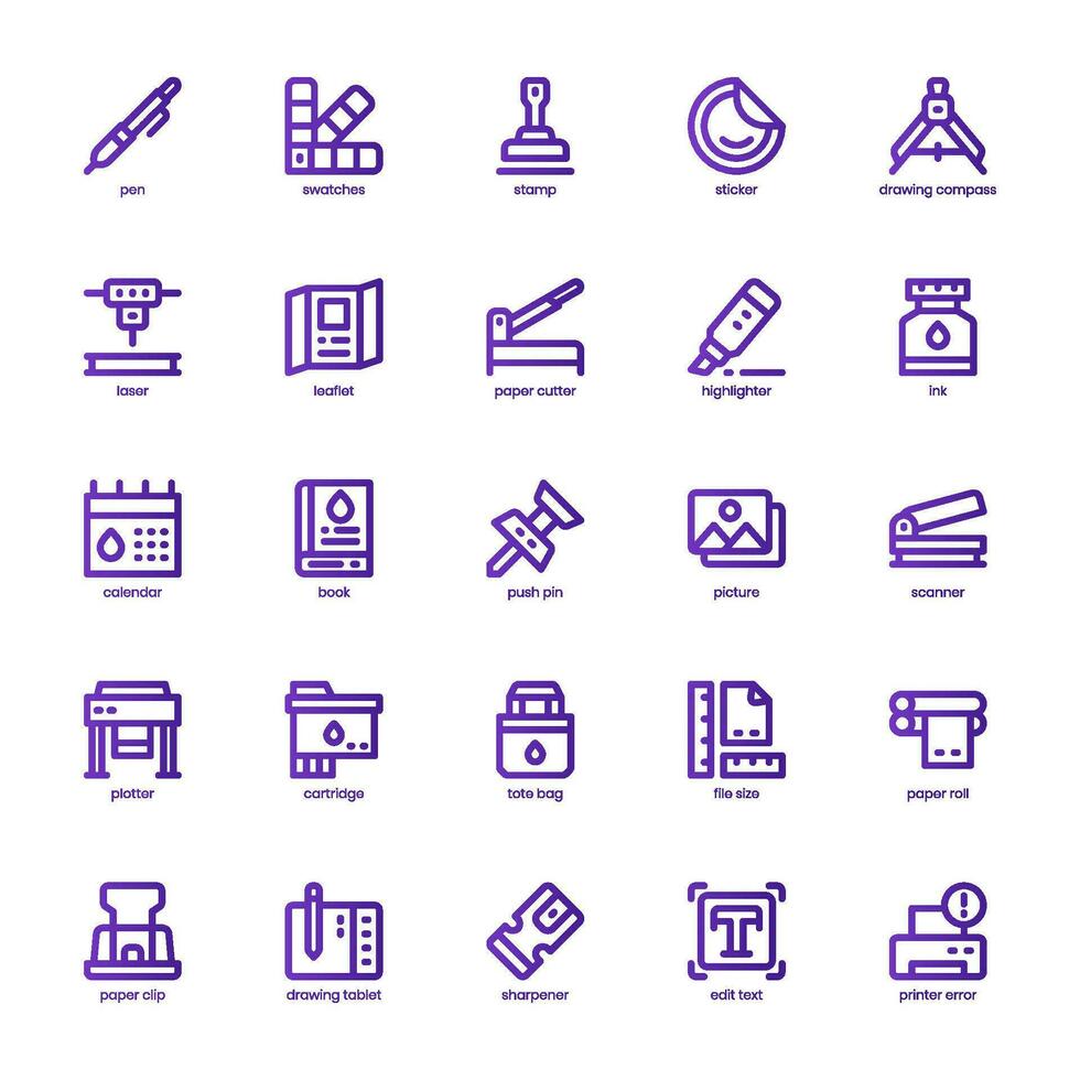 Printing Icon pack for your website design, logo, app, and user interface. Printing Icon basic line gradient design. Vector graphics illustration and editable stroke.