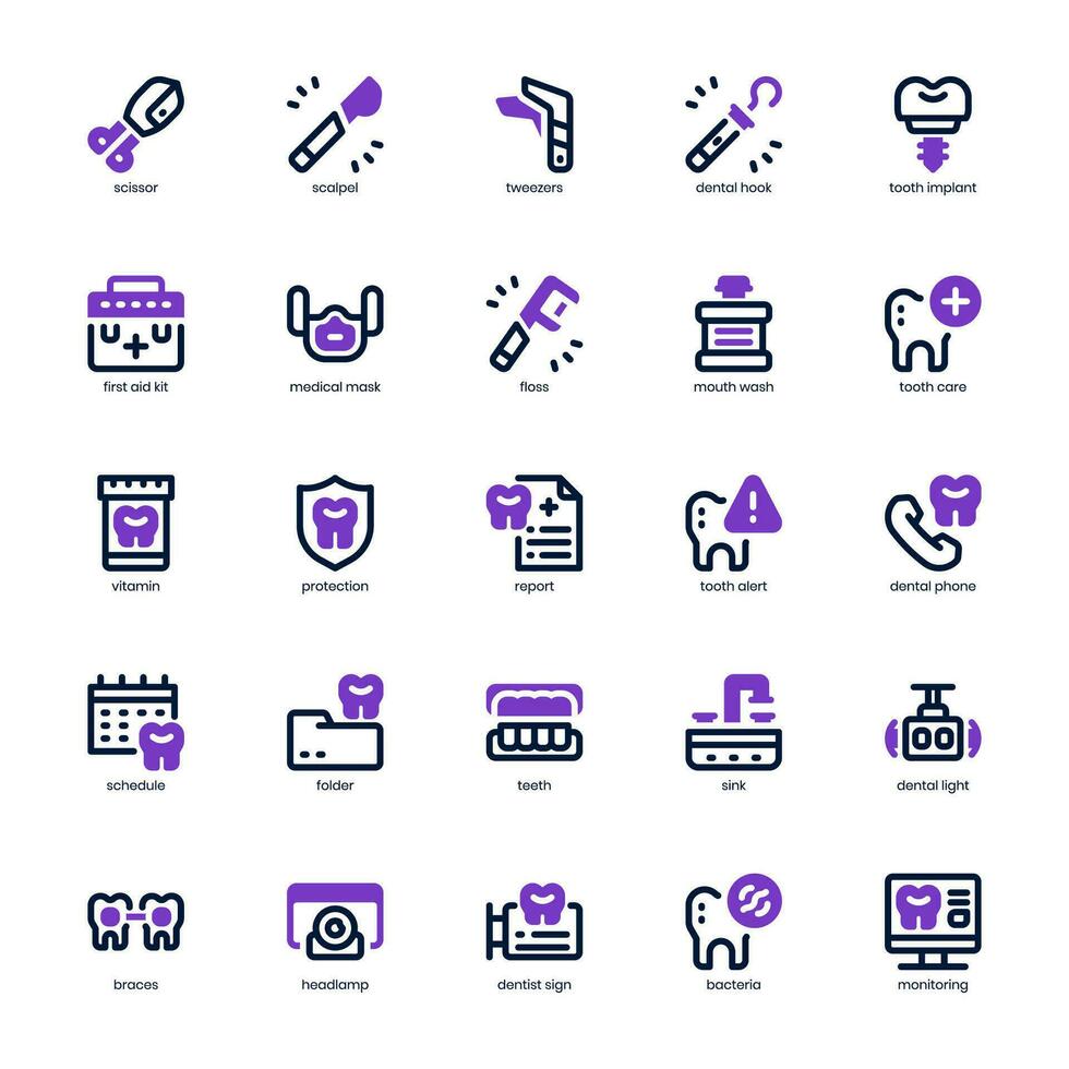 Dentist Icon pack for your website design, logo, app, and user interface. Dentist Icon mixed line and solid design. Vector graphics illustration and editable stroke.