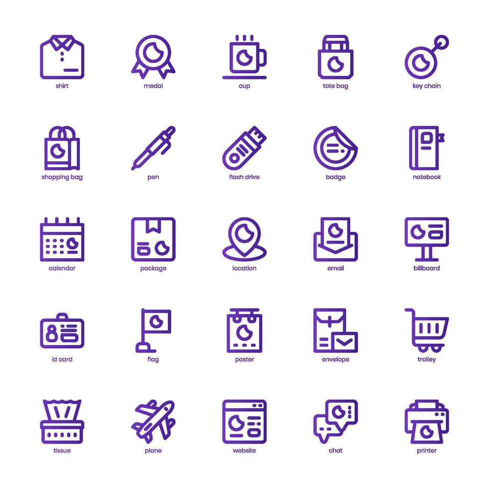 Merchandising Icon pack for your website design, logo, app, and user interface. Merchandising Icon basic line gradient design. Vector graphics illustration and editable stroke.