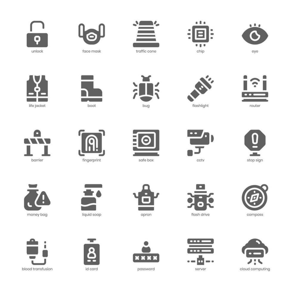 Security and Service Icon pack for your website design, logo, app, and user interface. Security and Service Icon glyph design. Vector graphics illustration and editable stroke.