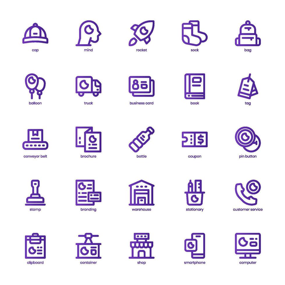 Merchandising Icon pack for your website design, logo, app, and user interface. Merchandising Icon basic line gradient design. Vector graphics illustration and editable stroke.