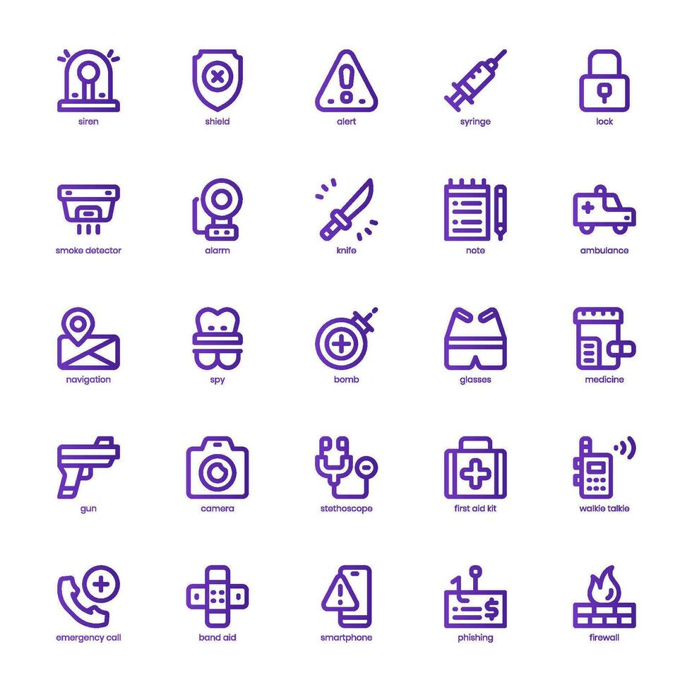 Security and Service Icon pack for your website design, logo, app, and user interface. Security and Service Icon basic line gradient design. Vector graphics illustration and editable stroke.