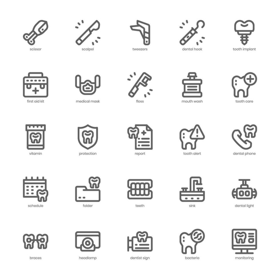 Dentist Icon pack for your website design, logo, app, and user interface. Dentist Icon outline design. Vector graphics illustration and editable stroke.