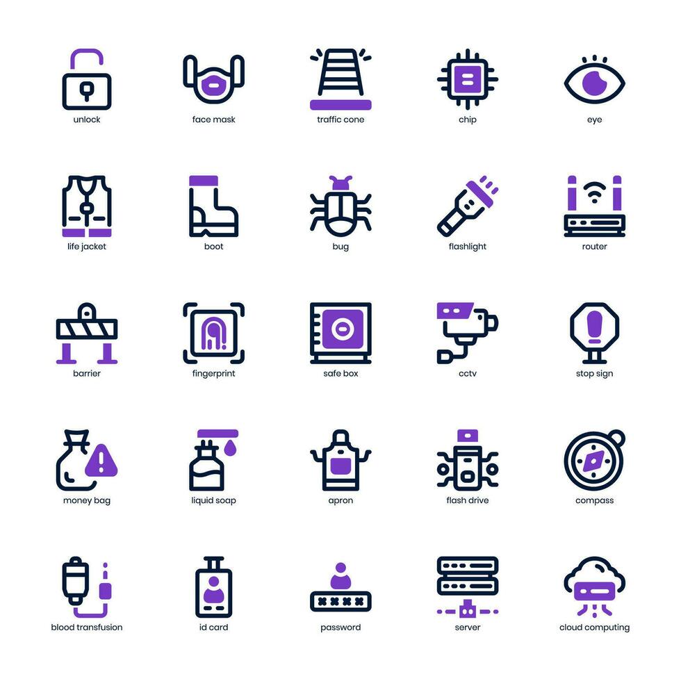 Security and Service Icon pack for your website design, logo, app, and user interface. Security and Service Icon mixed line and solid design. Vector graphics illustration and editable stroke.