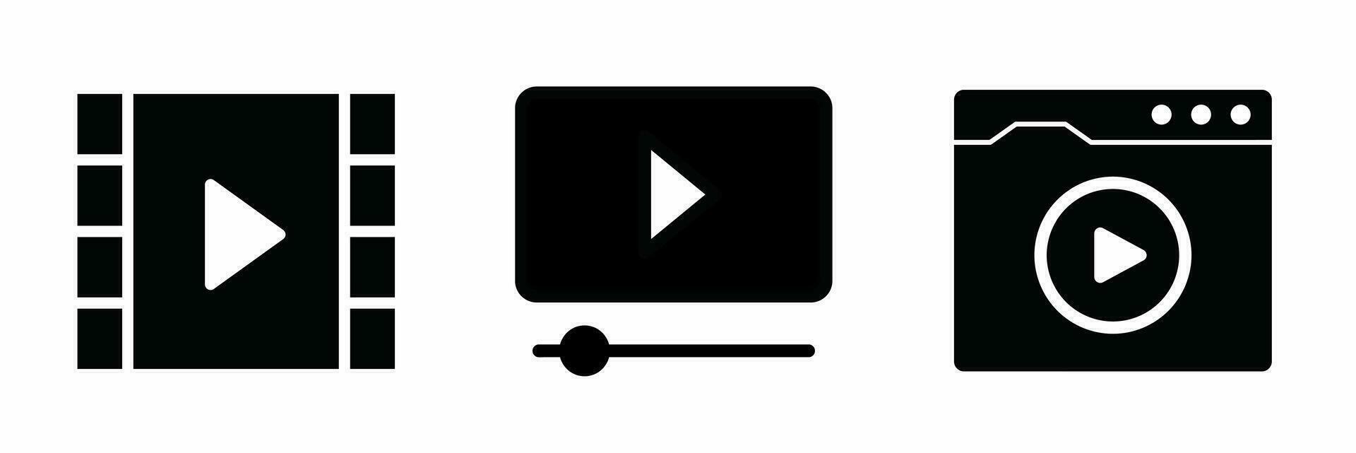 Video player icon black white illustration collection. vector