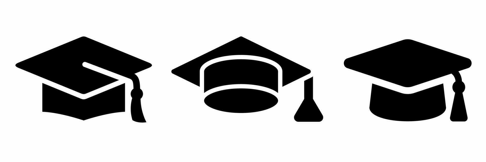 Graduation hat icon black white illustration collection. vector