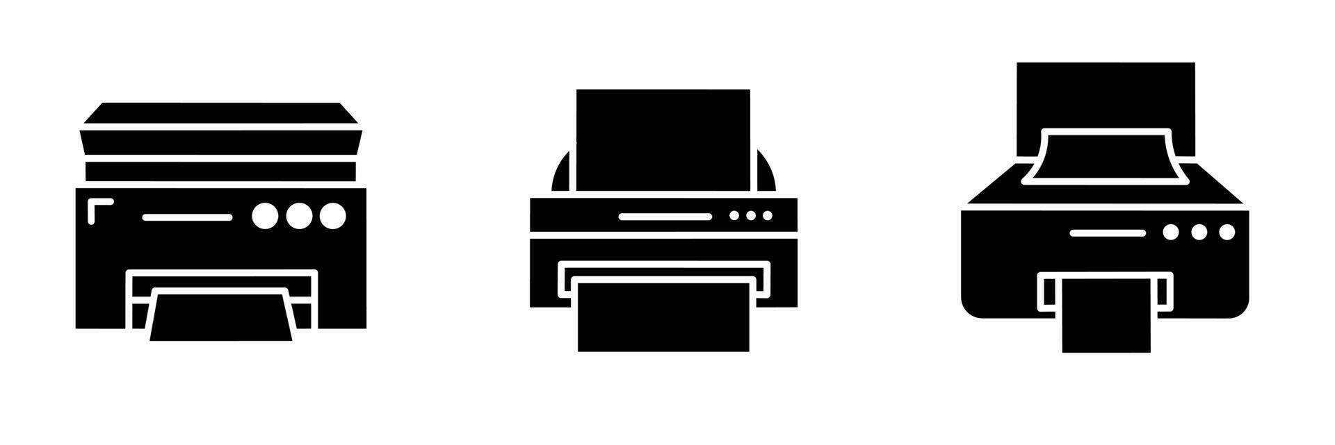 Print icon set. Printer black and white illustration. Stock vector