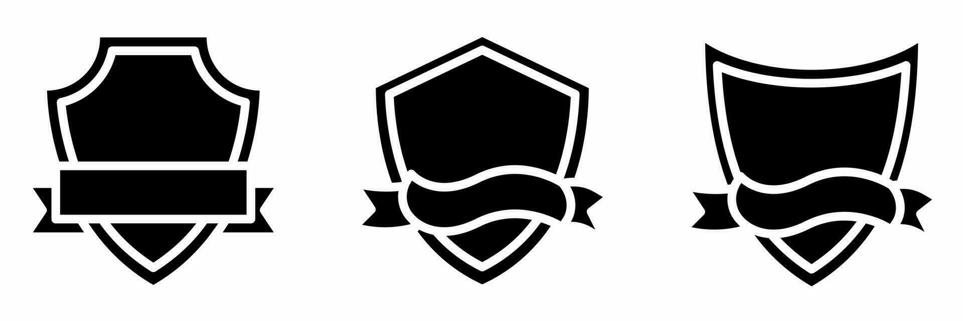Shield with ribbon icon black white illustration collection. vector