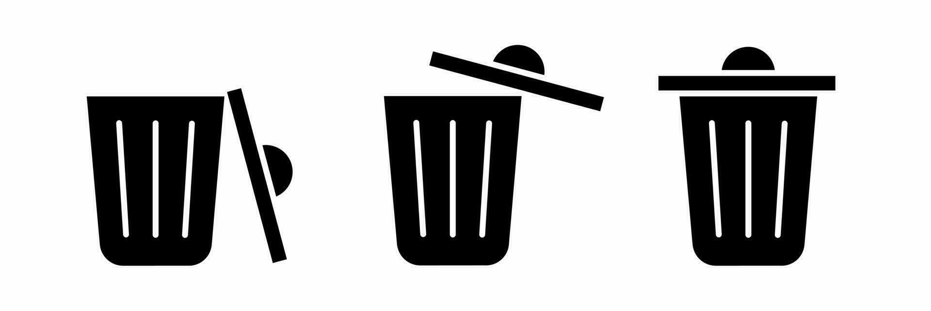 Trash bin icon set. Trash bin black and white illustration. Stock vector. vector