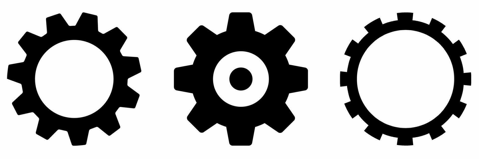 Gear icon set. Gear black and white illustration. Stock vector