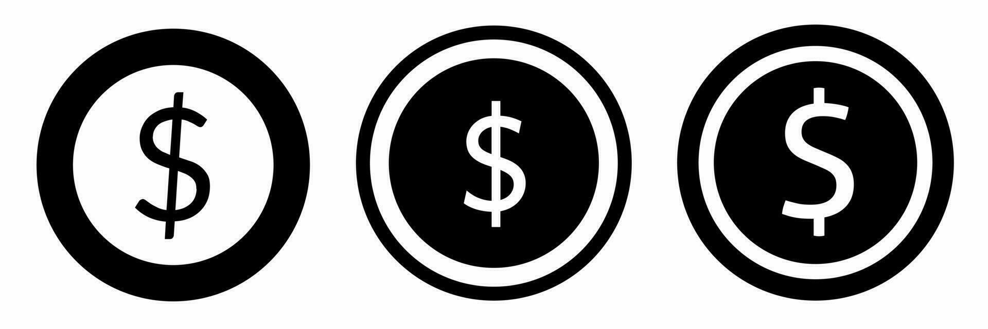 Coin icon set. Coins black and white illustration. Stock vector. vector