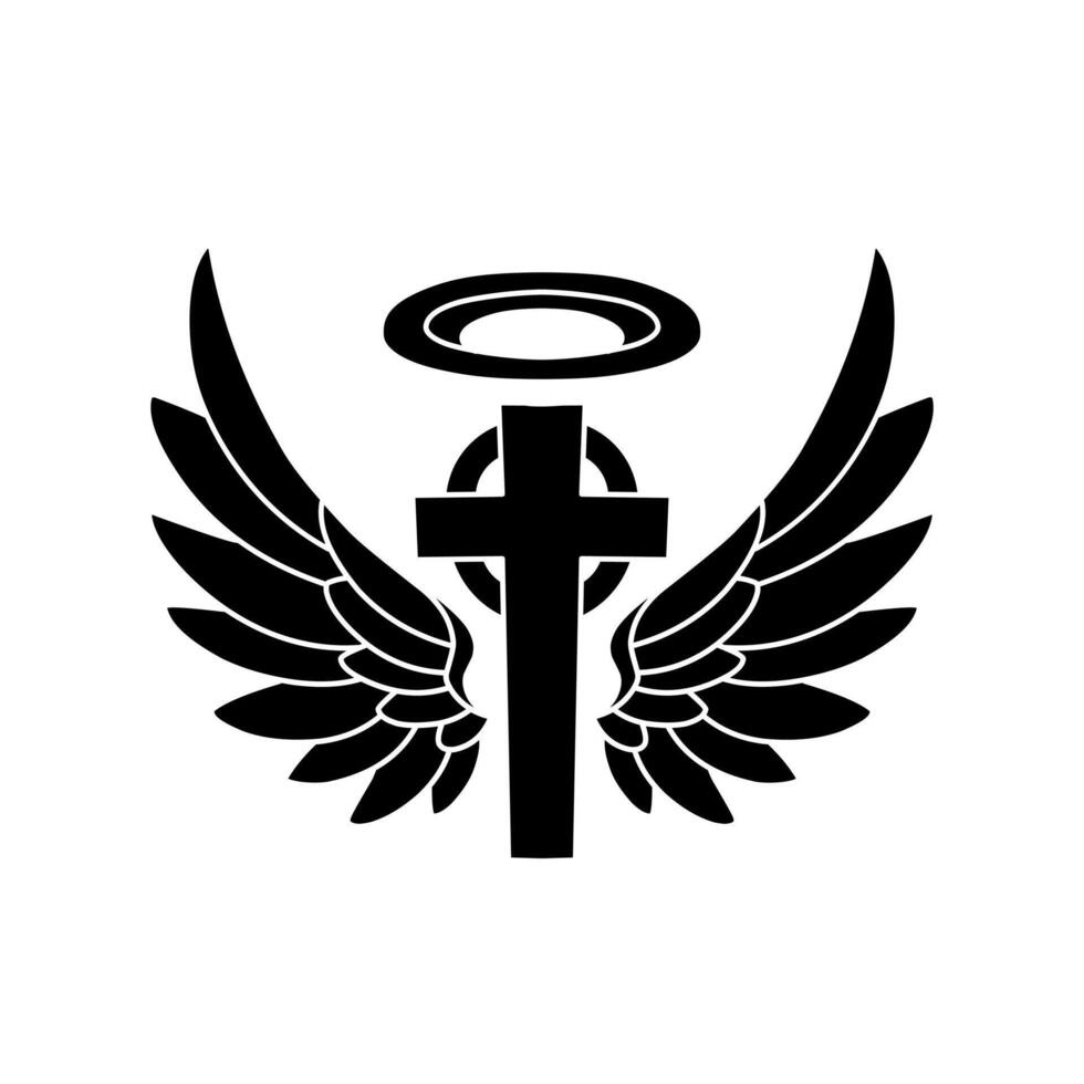 Cross with angel wings vector silhouette