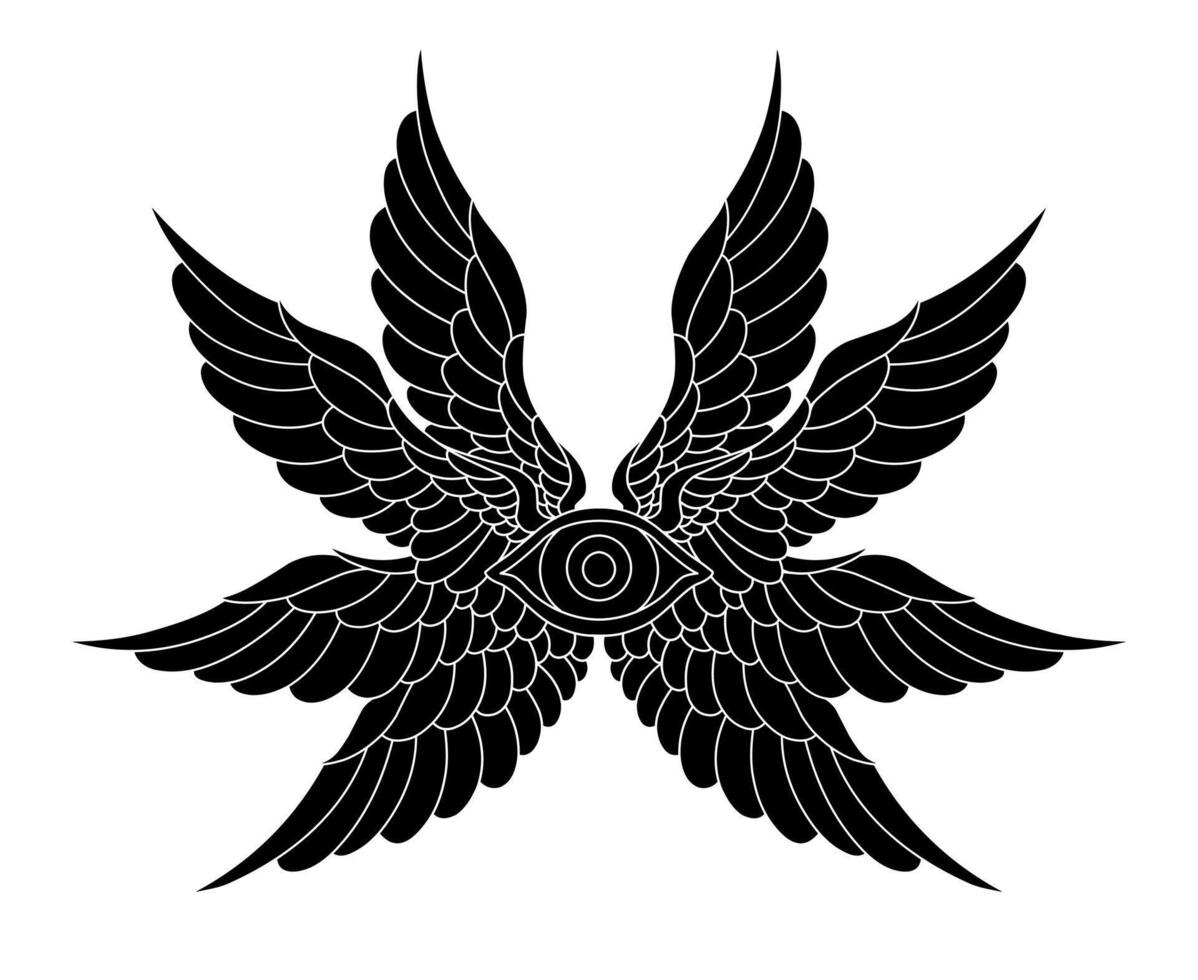 vector eye with angel wings silhouette