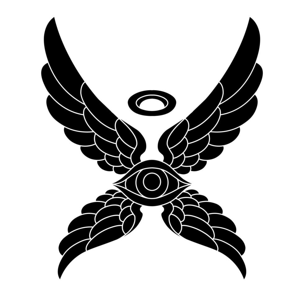vector eye with angel wings silhouette